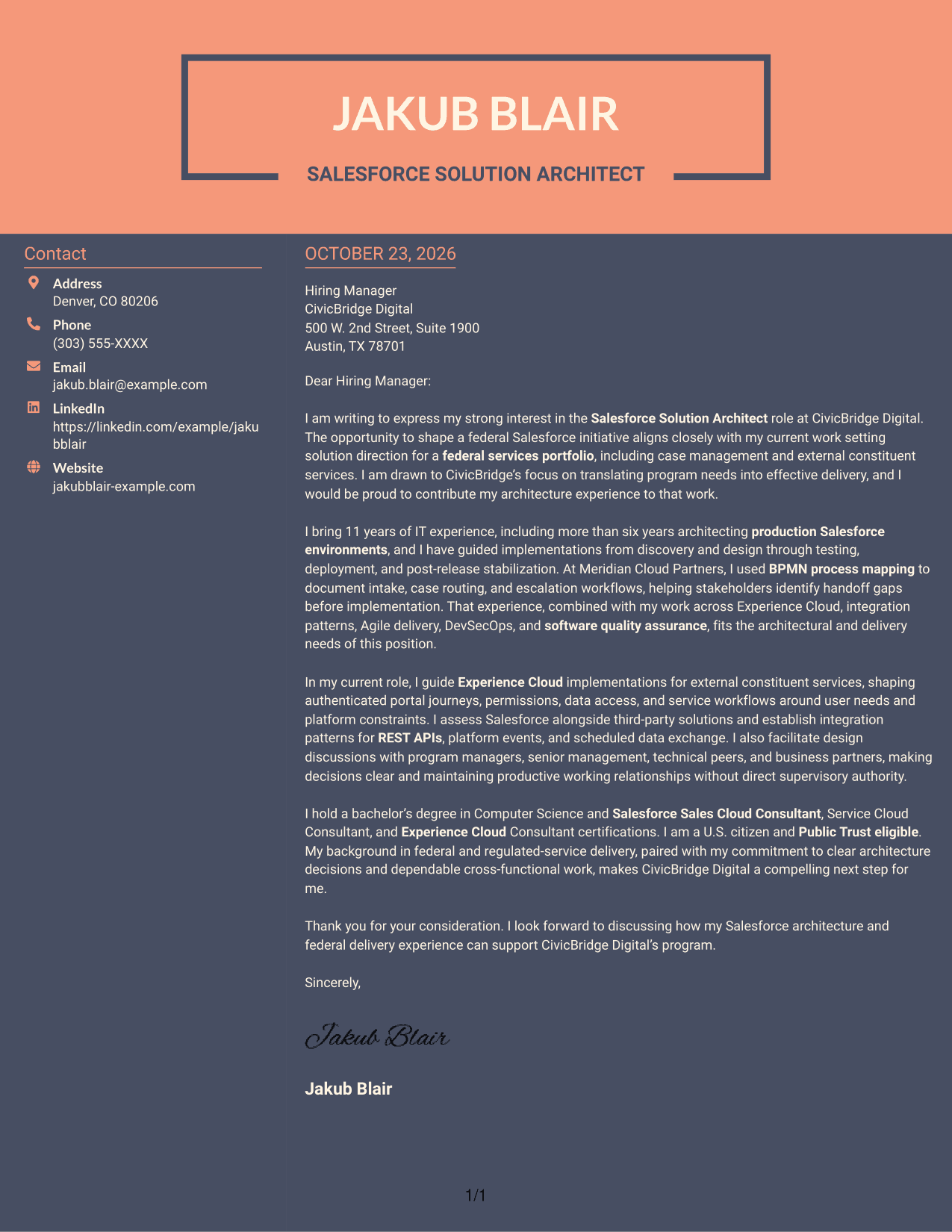 Cover letter example — page 1