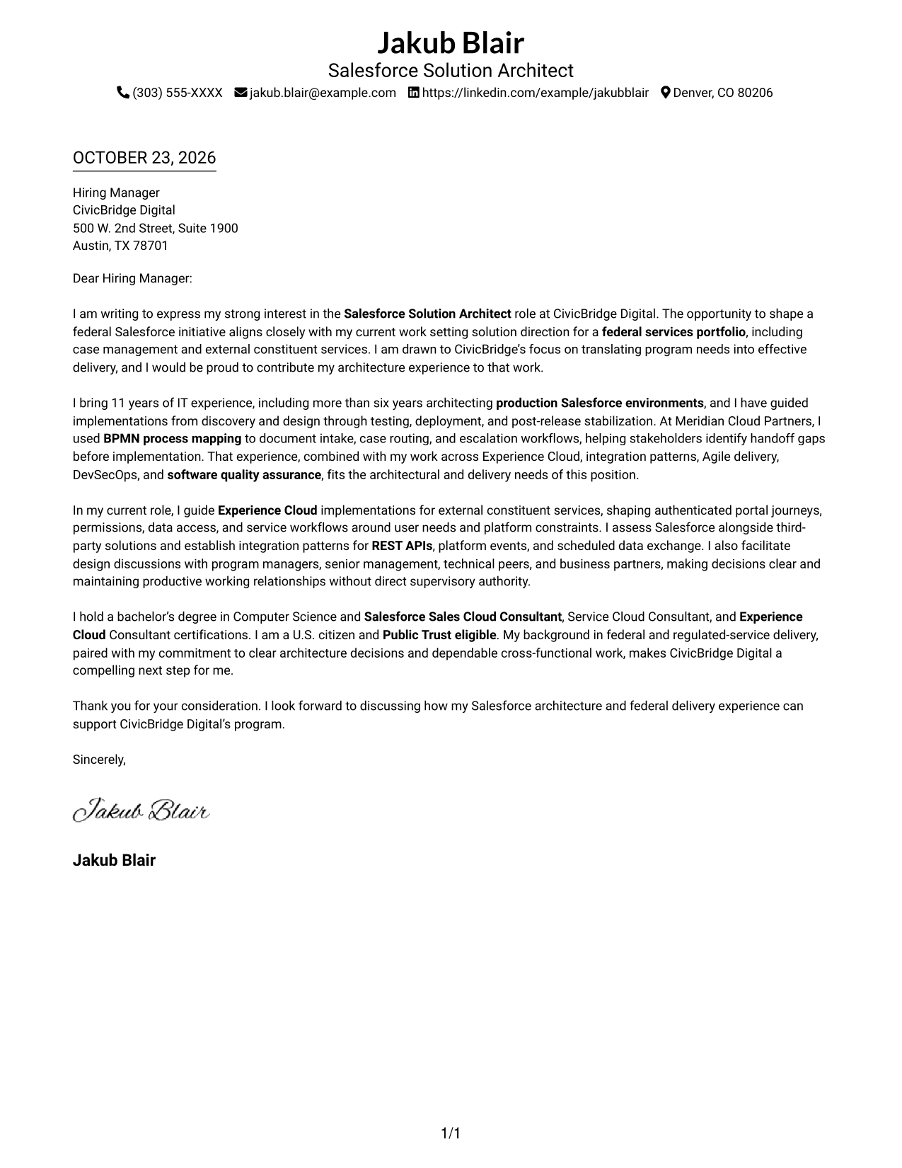 Cover letter example — page 1