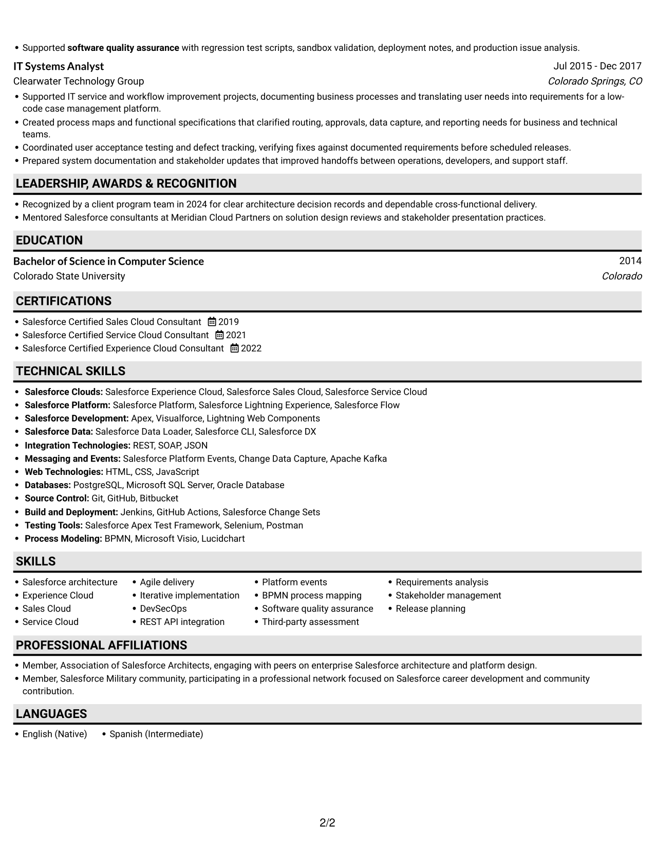 Resume example — page 2