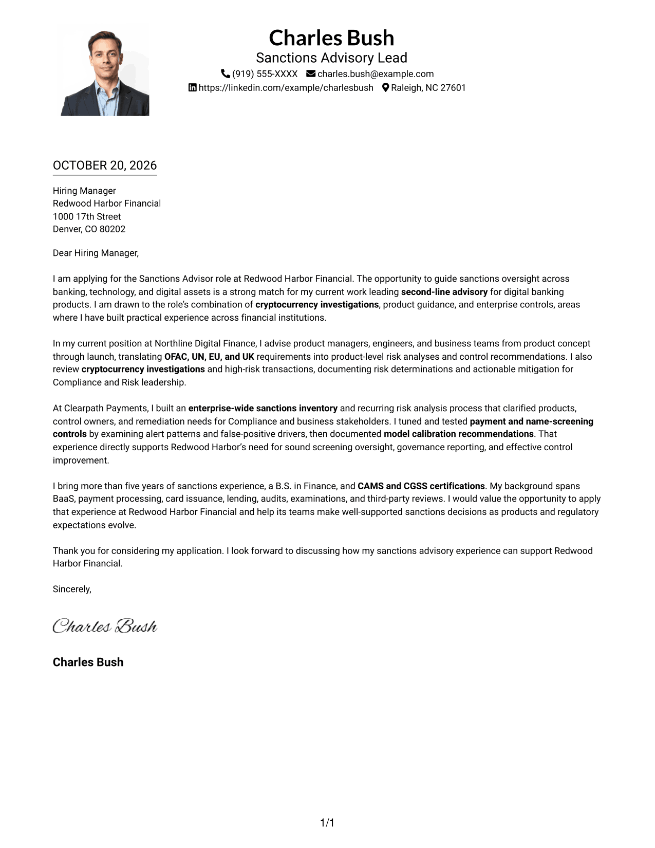 Cover letter example — page 1