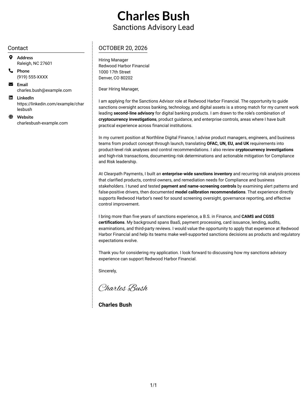 Cover letter example — page 1