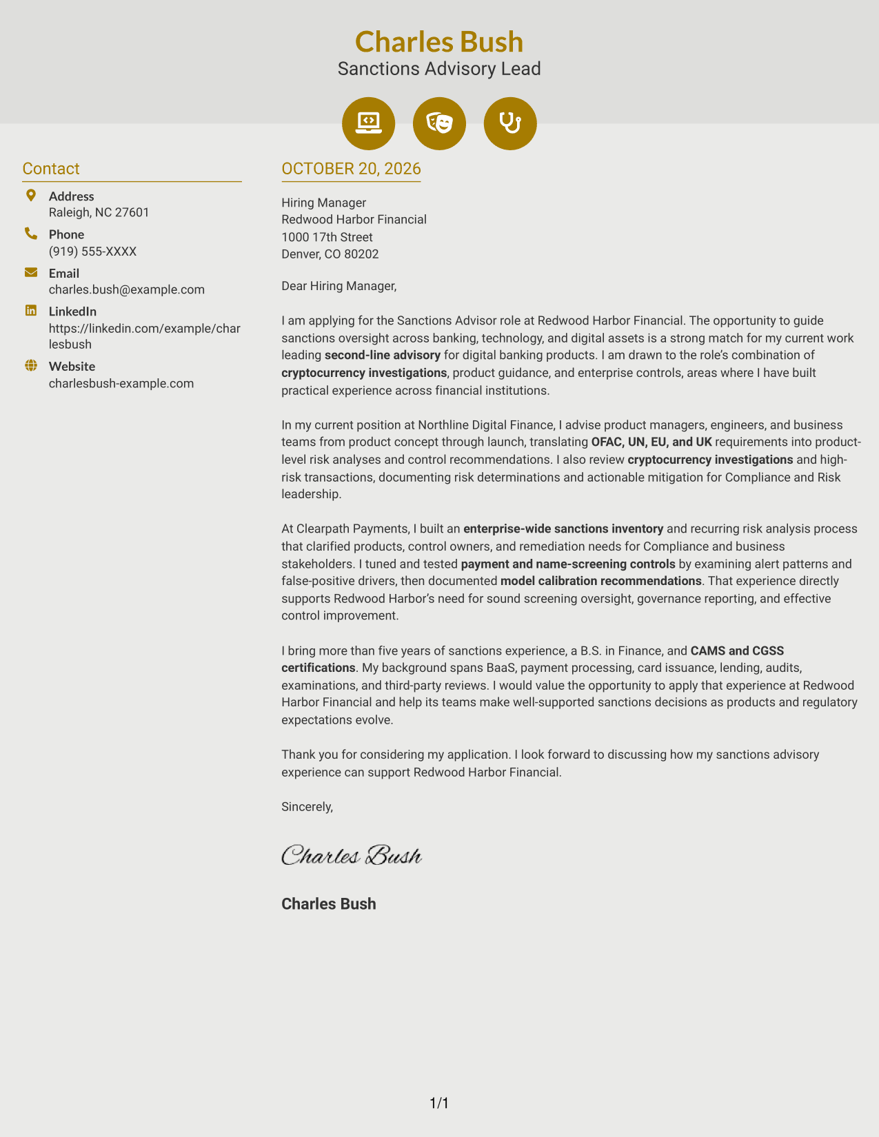 Cover letter example — page 1