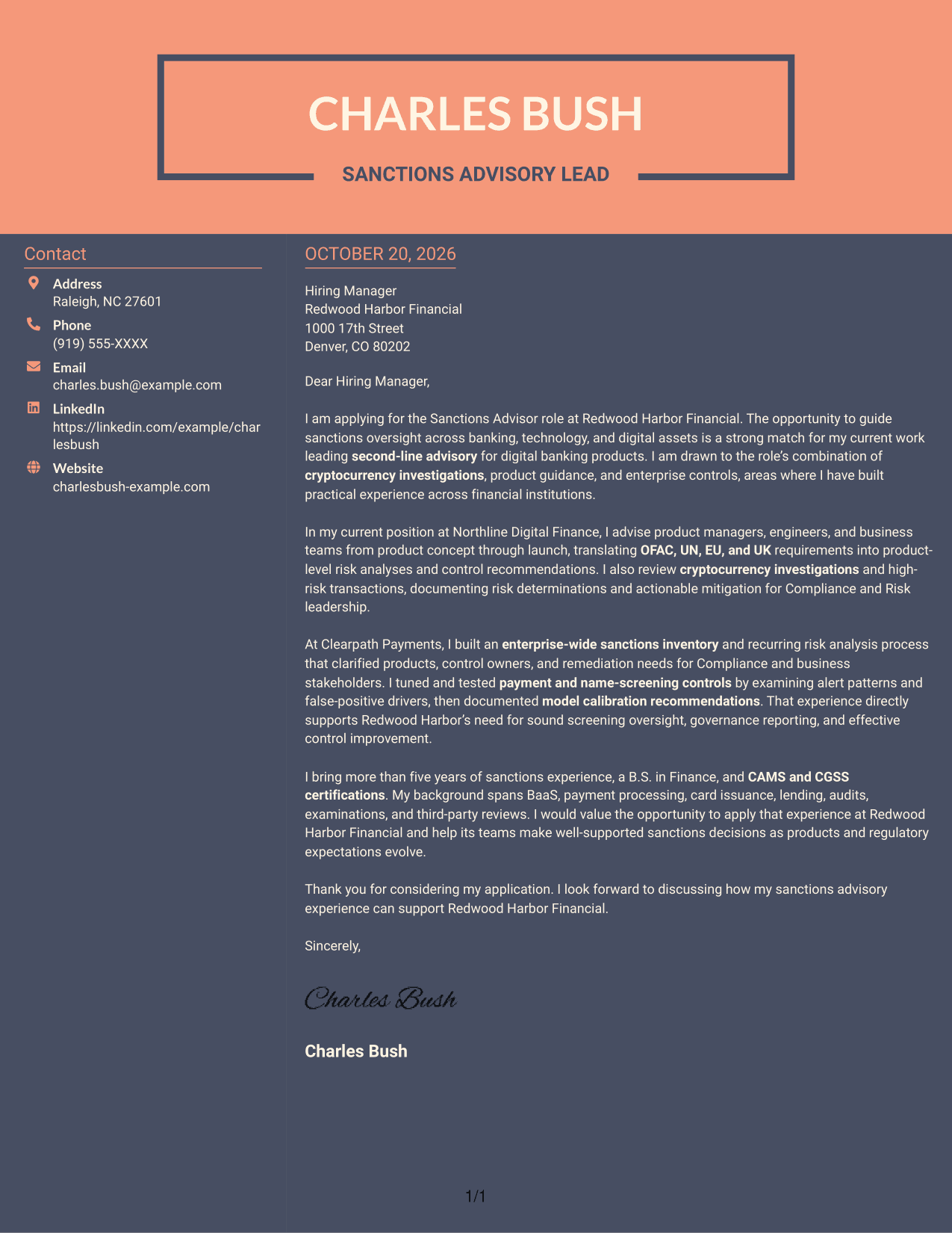 Cover letter example — page 1