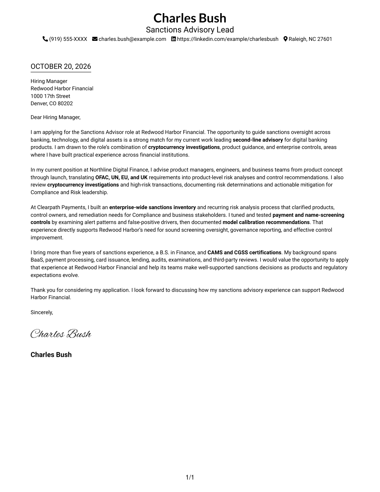 Cover letter example — page 1