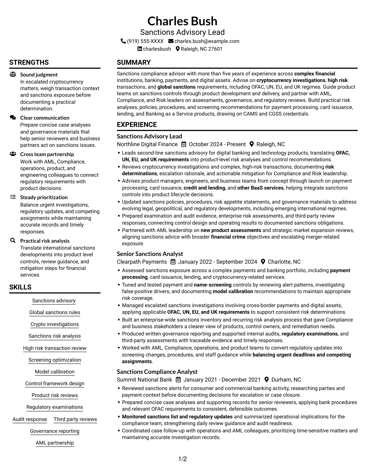 Resume example — page 1