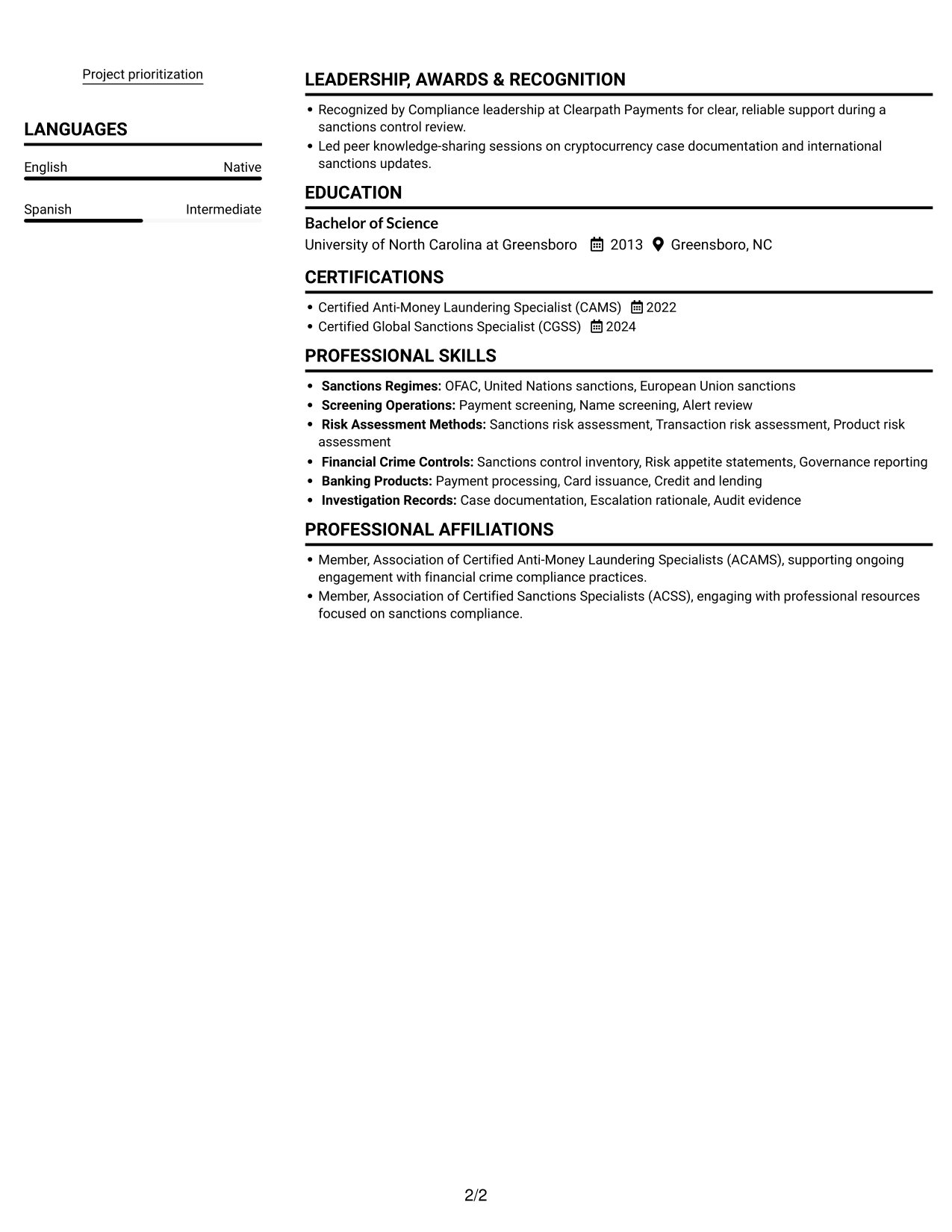 Resume example — page 2
