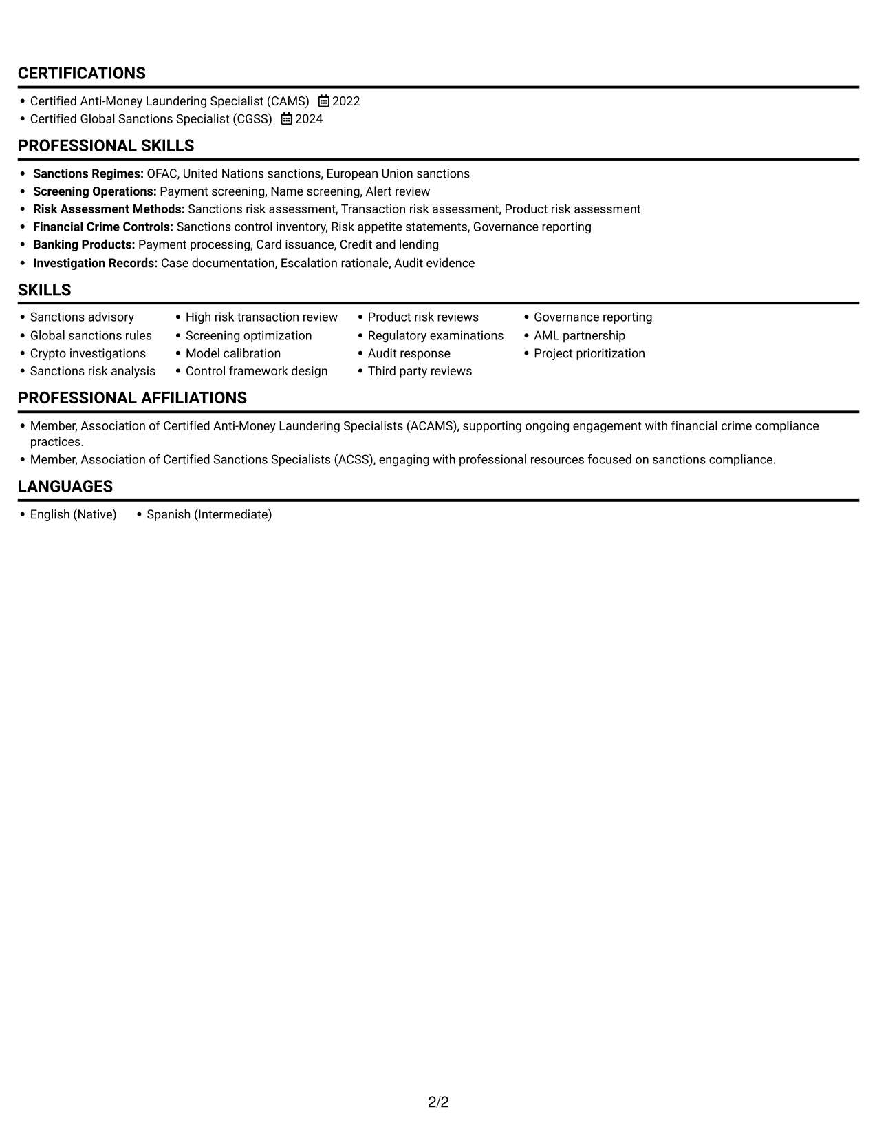 Resume example — page 2