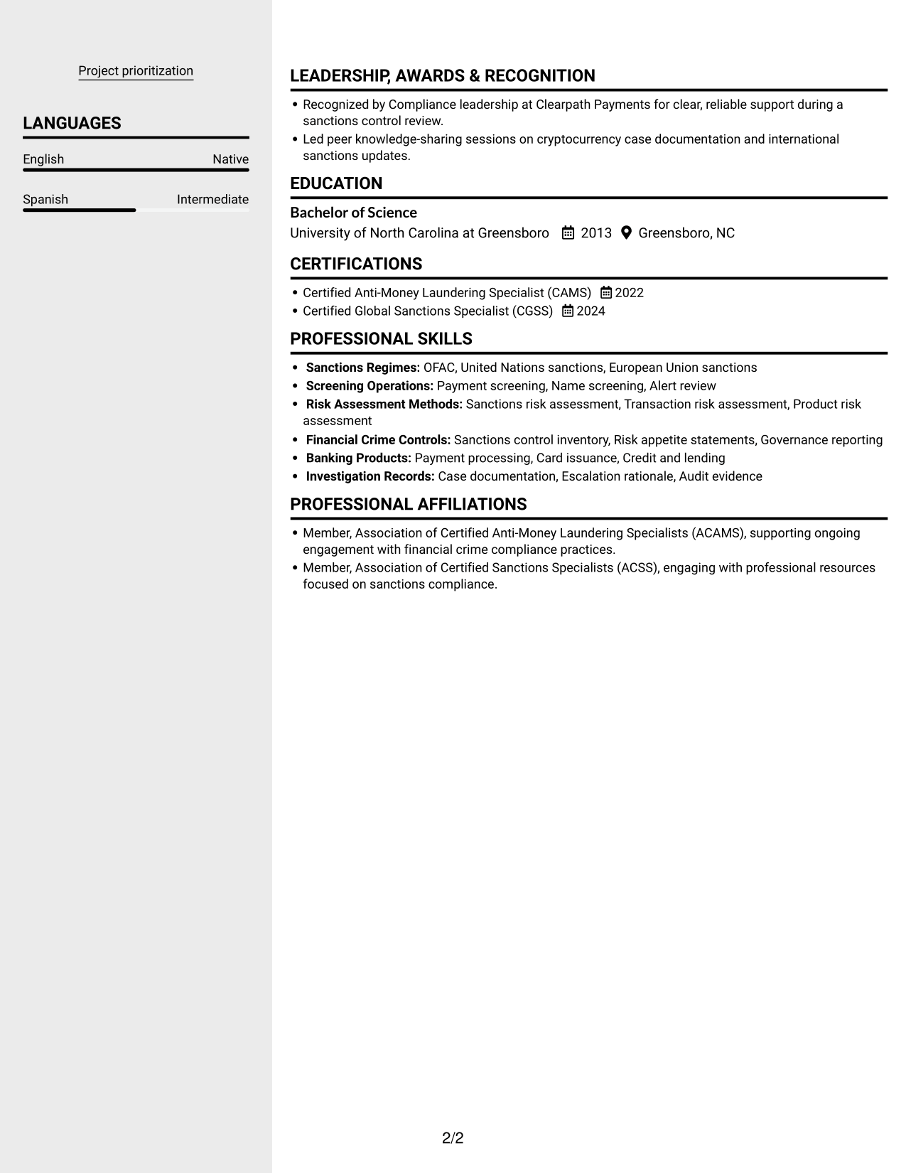 Resume example — page 2