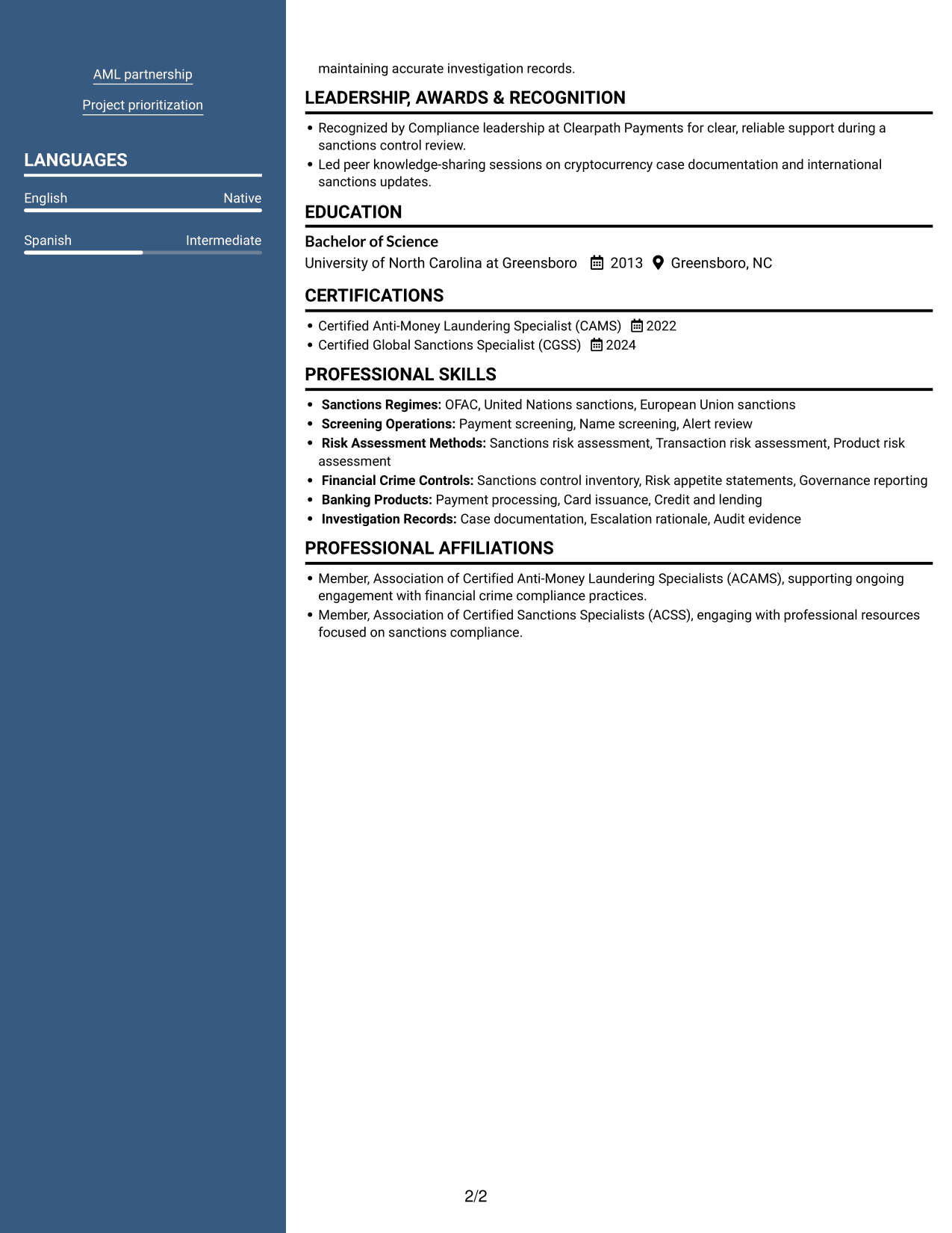 Resume example — page 2