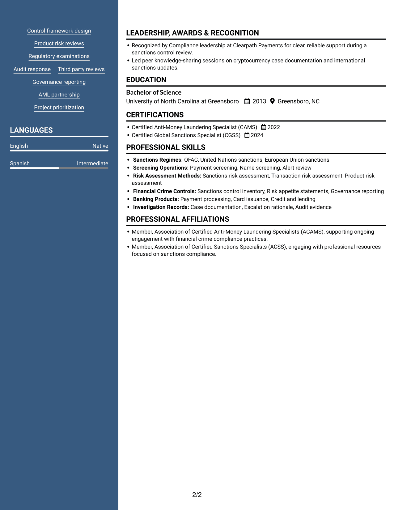 Resume example — page 2