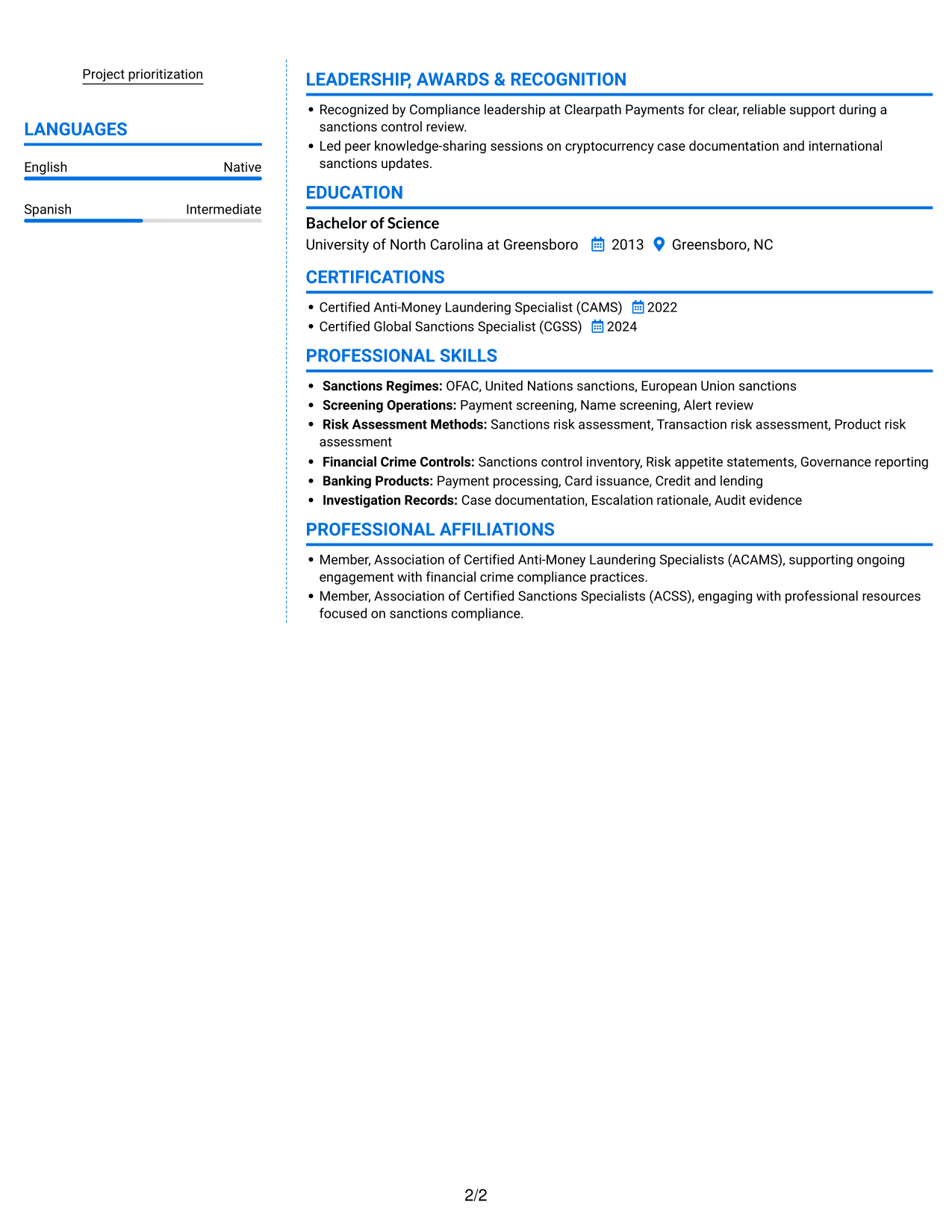 Resume example — page 2