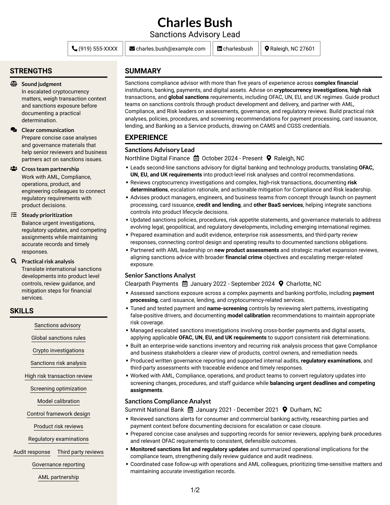 Resume example — page 1