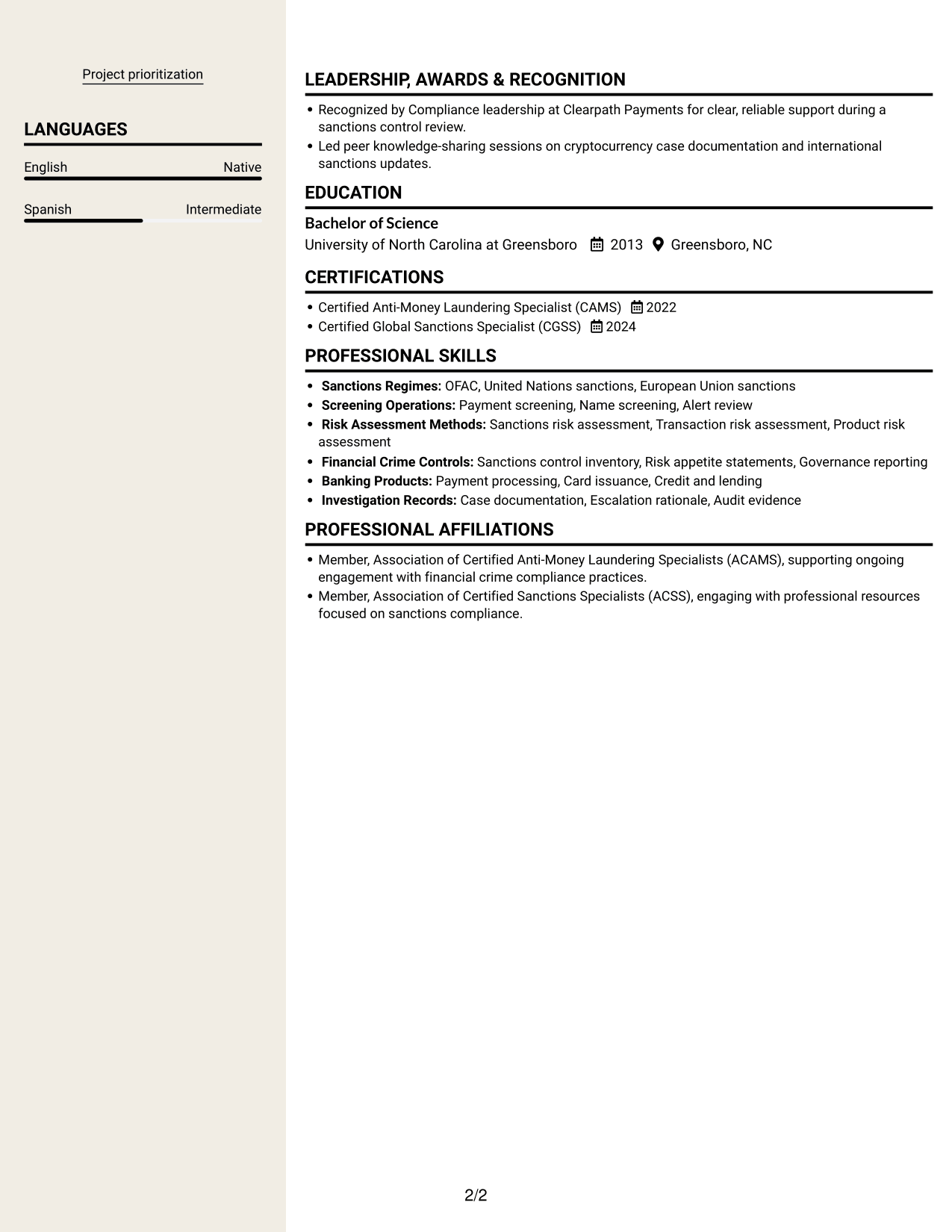 Resume example — page 2