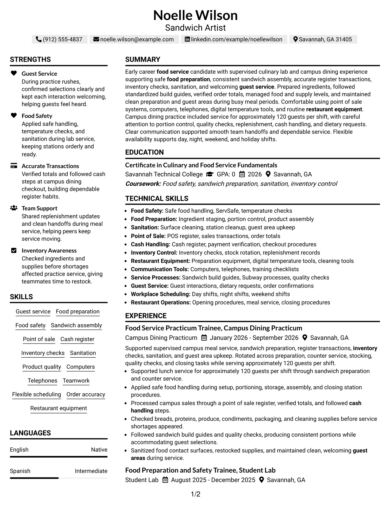 Resume Example Page 1