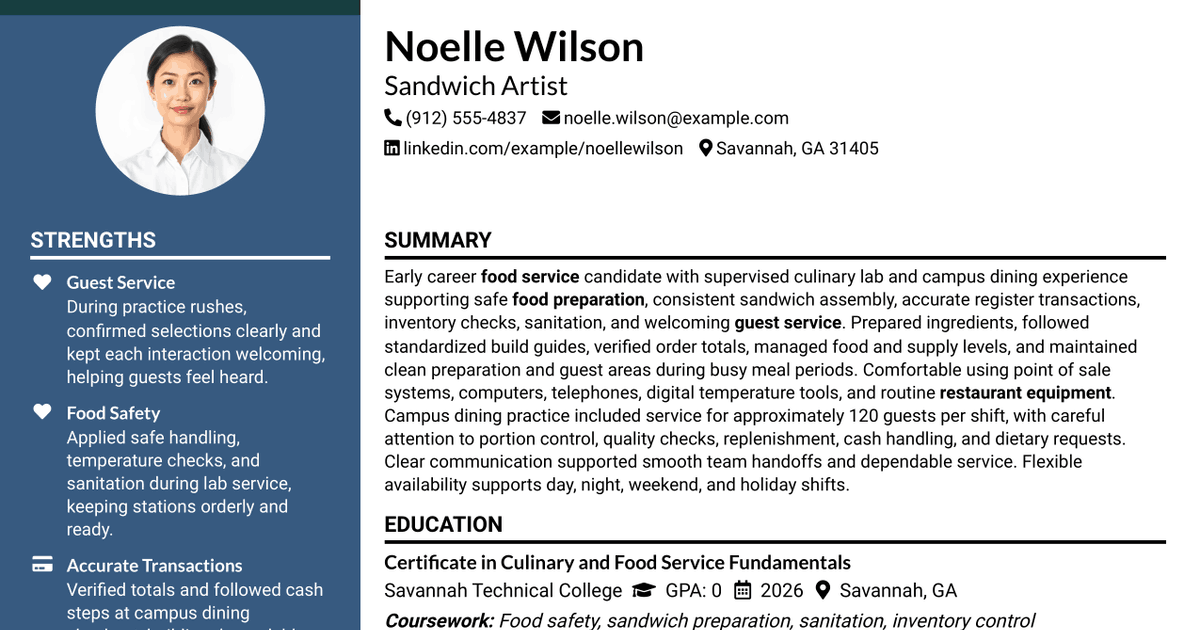 7 Sandwich Artist Resume Templates with Example