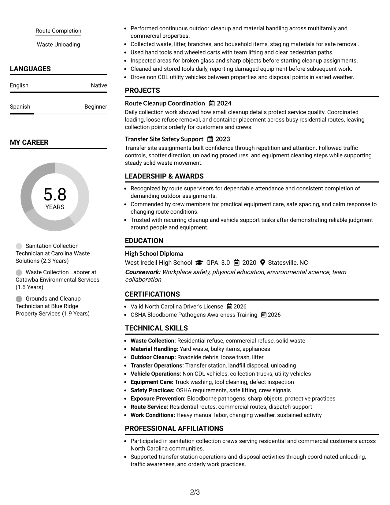 Resume Example Page 2