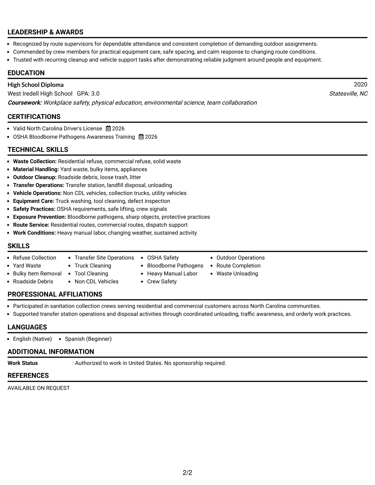Resume Example Page 2
