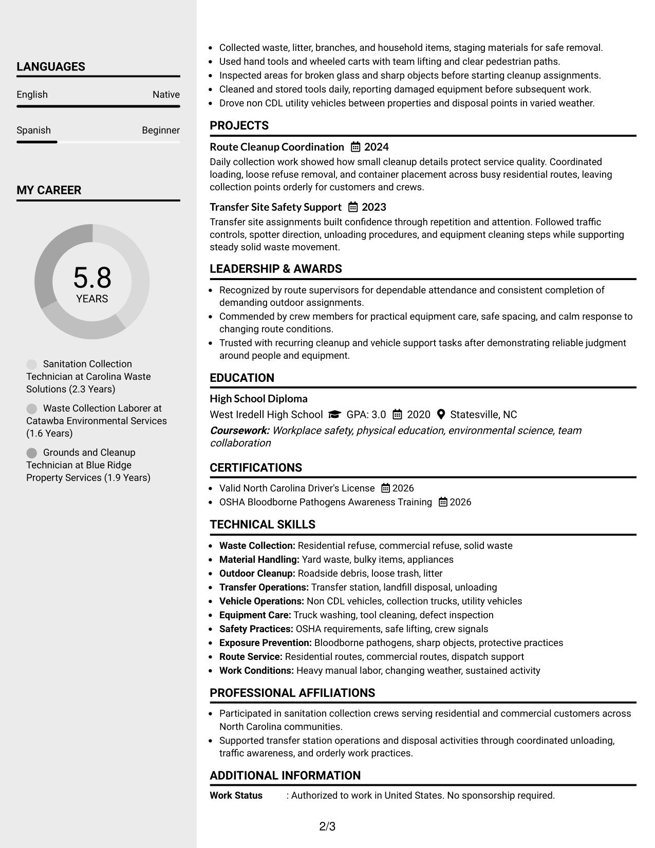 Resume Example Page 2