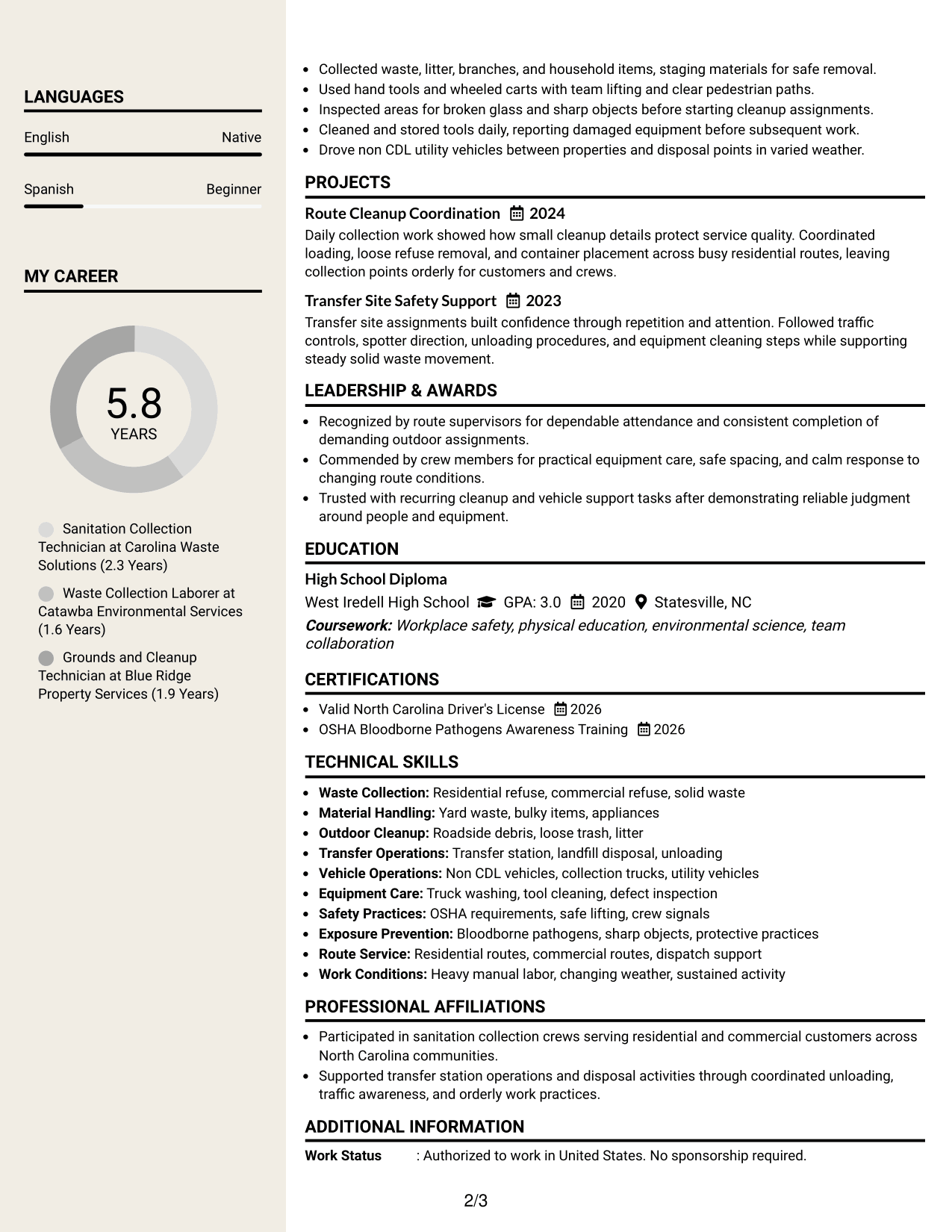 Resume Example Page 2