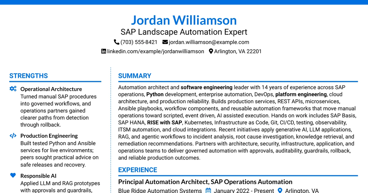 33 SAP NS2 Landscape Automation Expert - SAP Operations Automation Resume Templates with Example 2026 (ATS-Optimized)