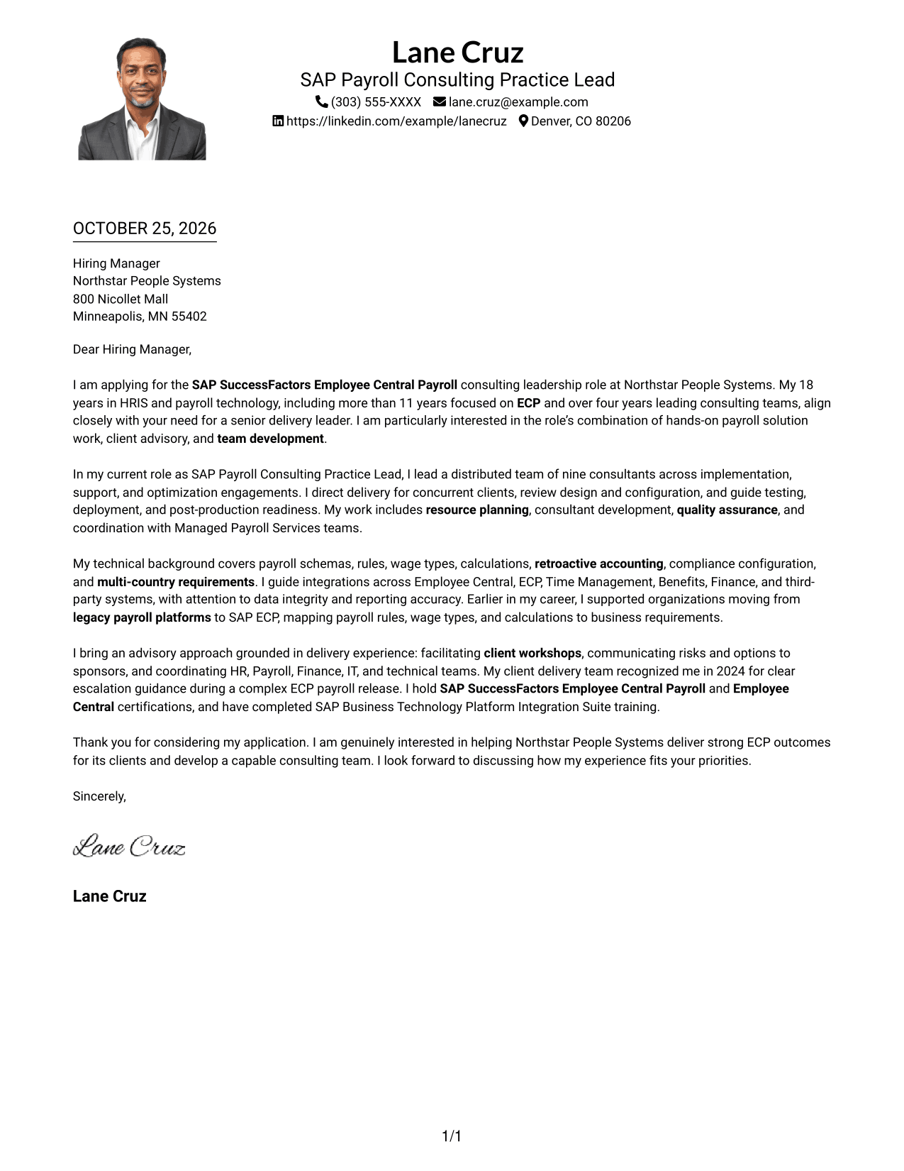 Cover letter example — page 1