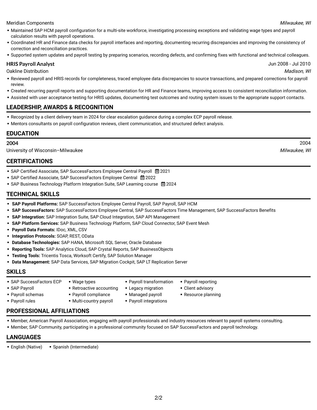 Resume example — page 2