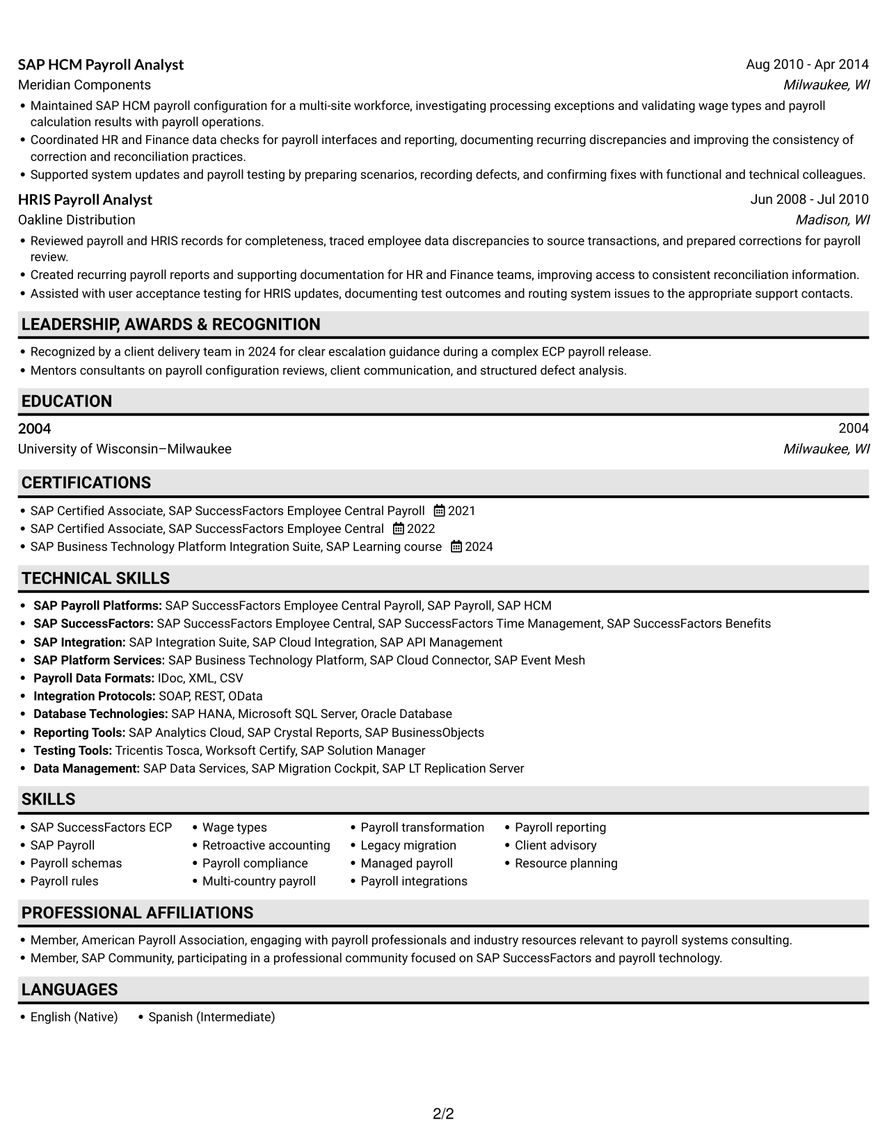 Resume example — page 2