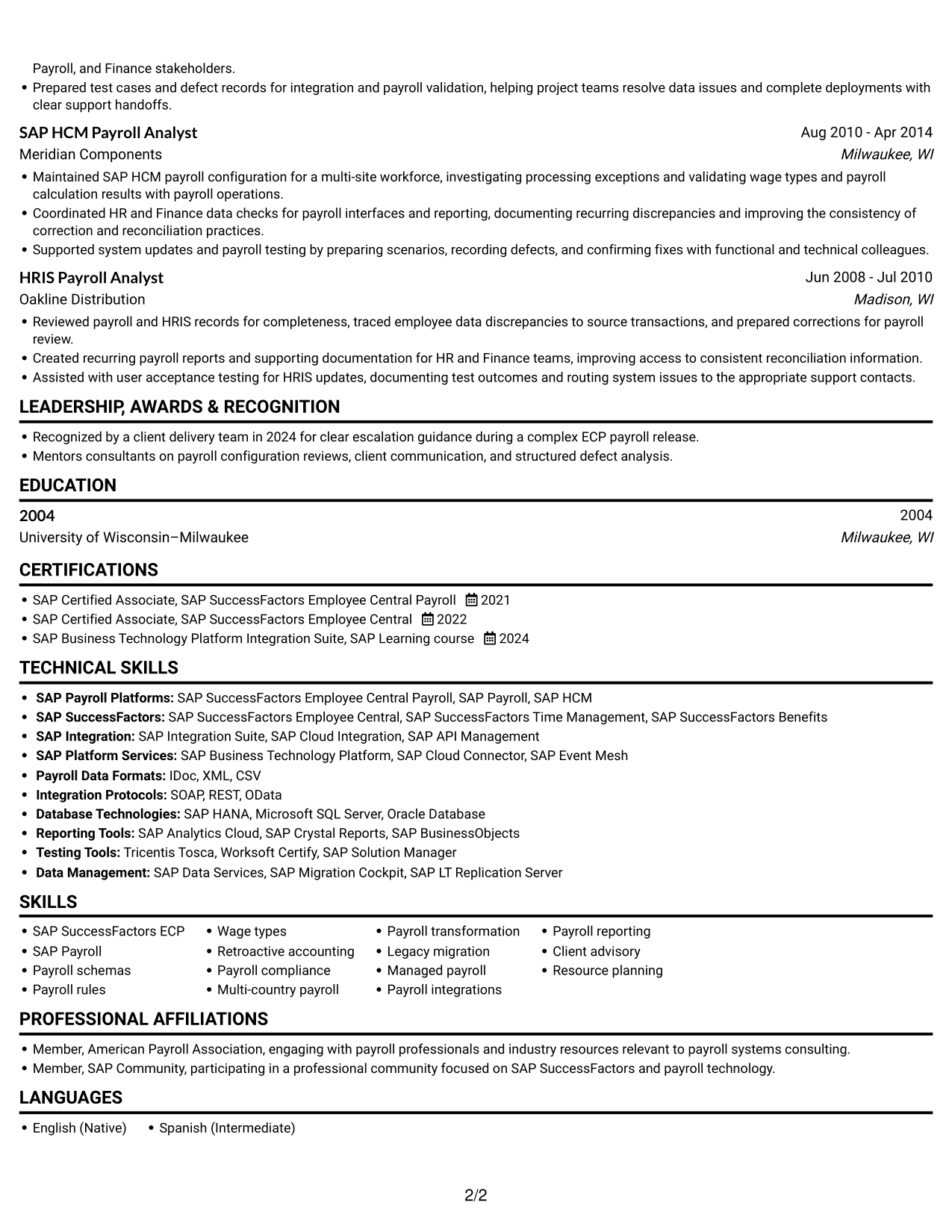Resume example — page 2