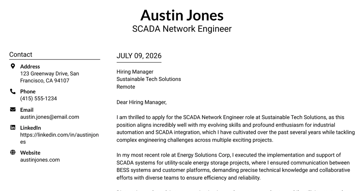 30+ SCADA Network Engineer Cover Letter Templates with Example 2026