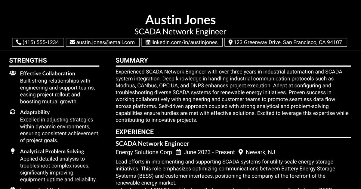 33 SCADA Network Engineer Resume Templates with Example 2026 (ATS-Optimized)