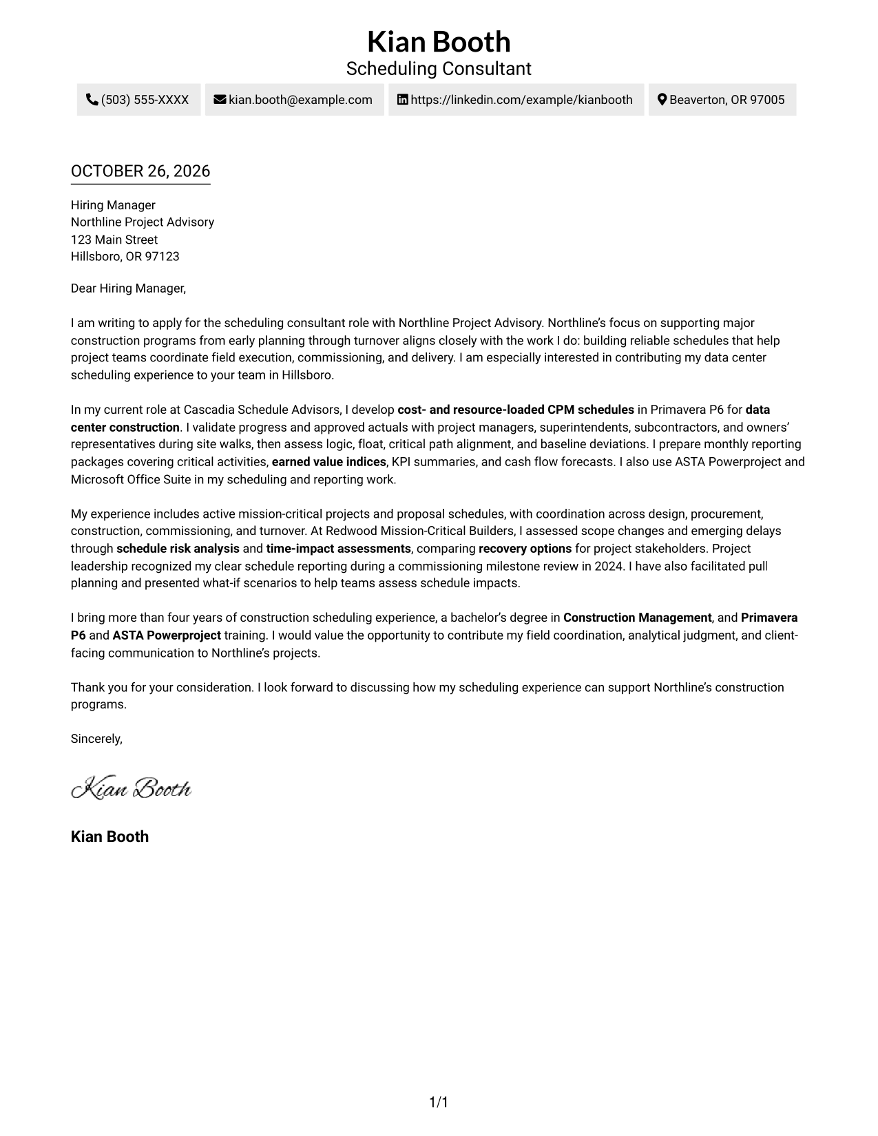 Cover letter example — page 1