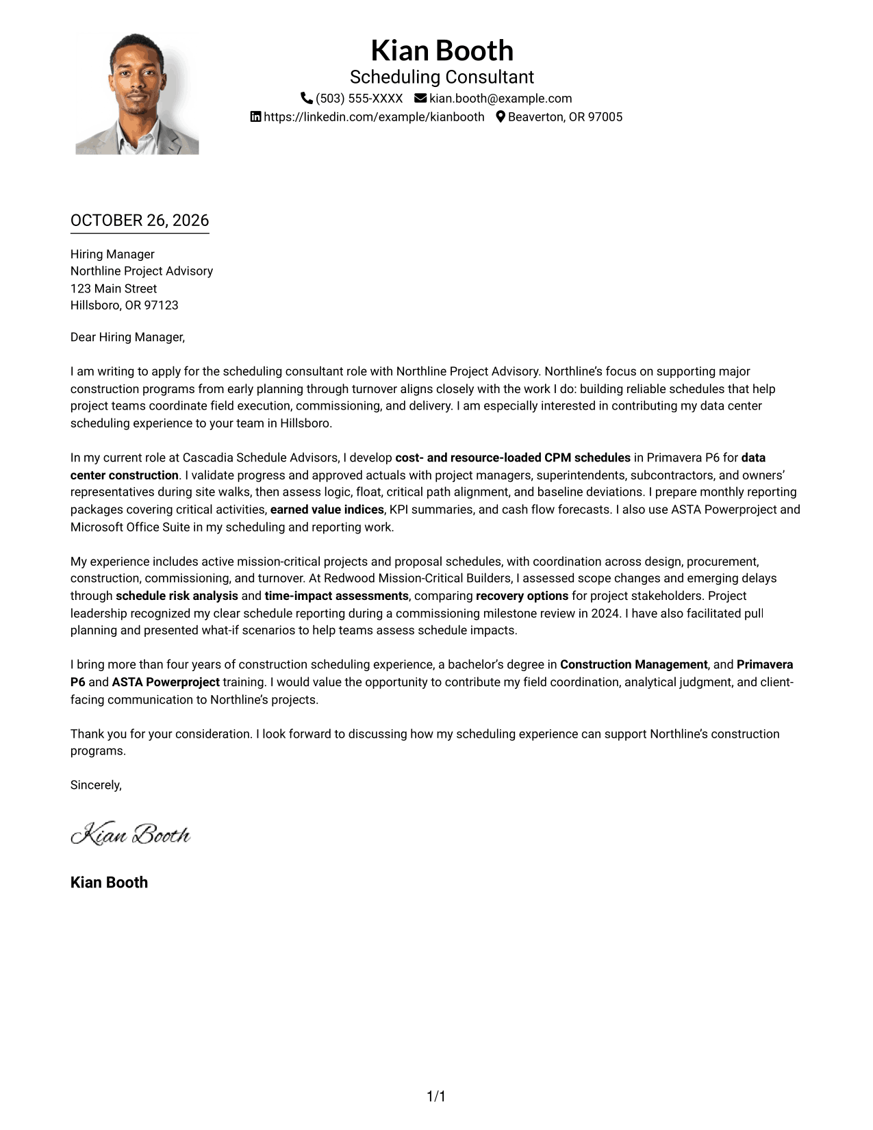 Cover letter example — page 1