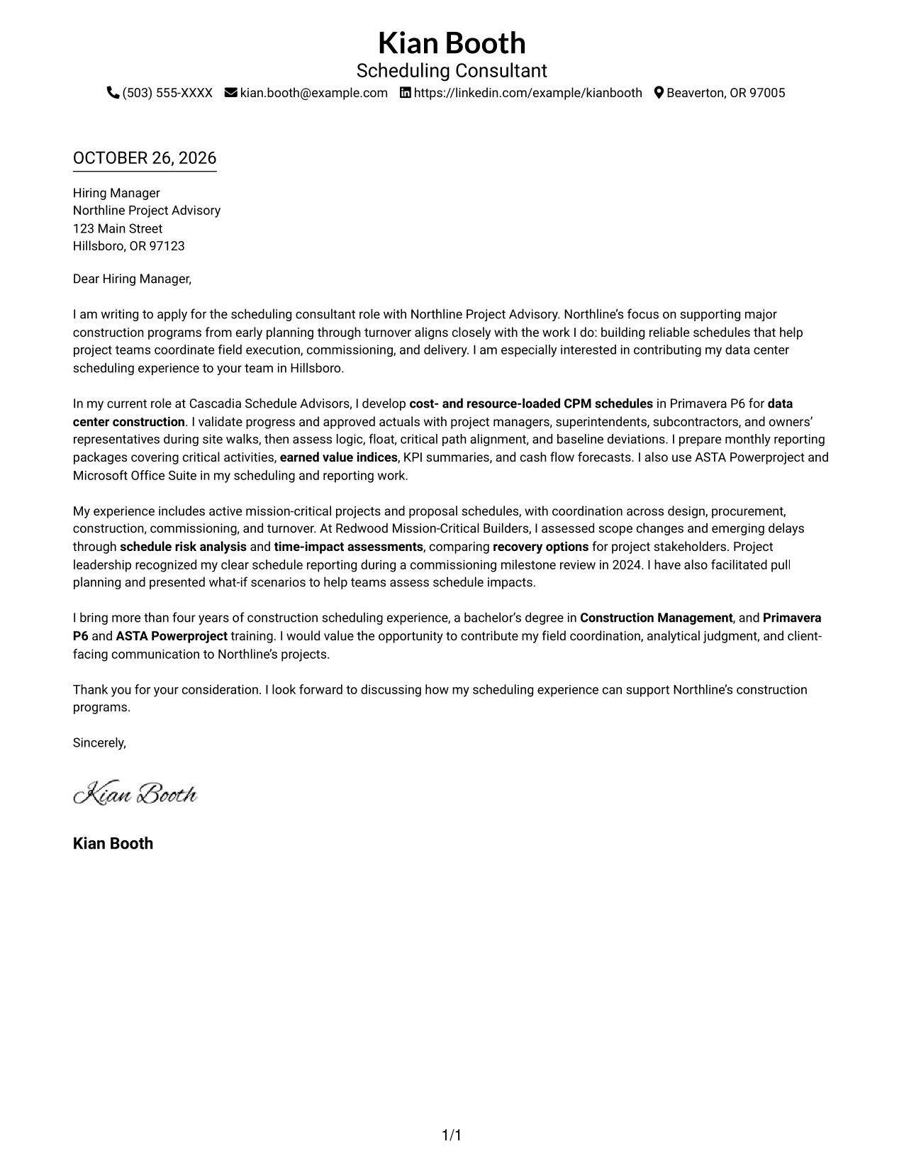 Cover letter example — page 1