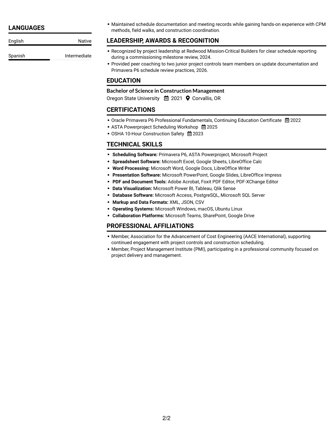 Resume example — page 2