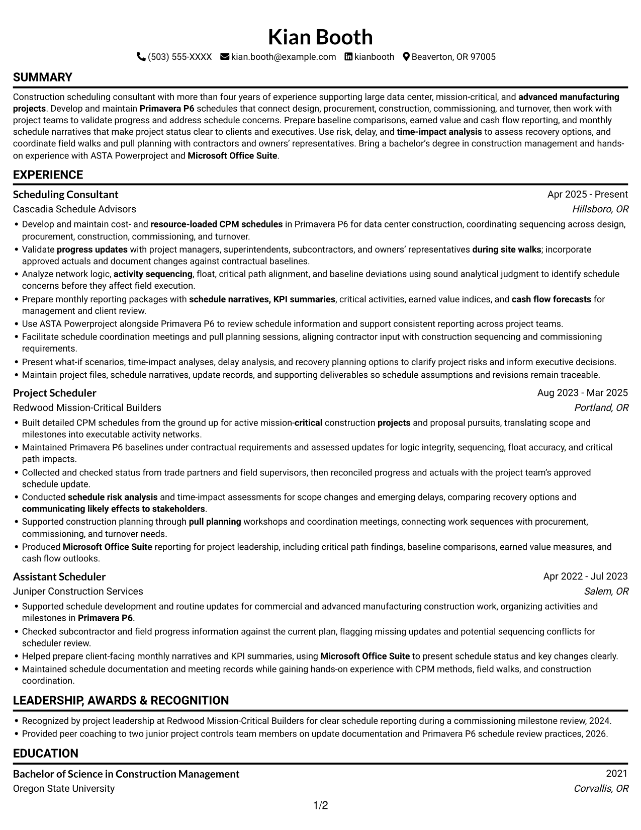 Resume example — page 1