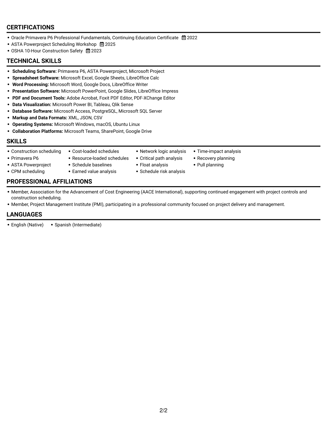 Resume example — page 2