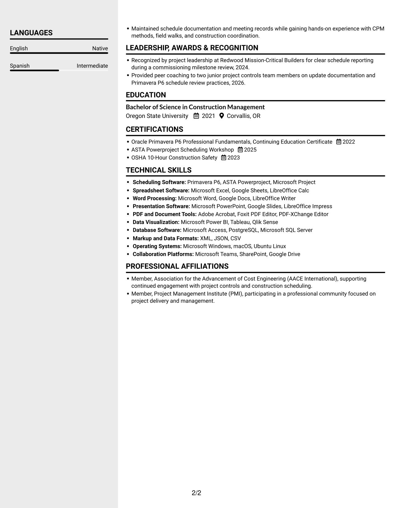 Resume example — page 2