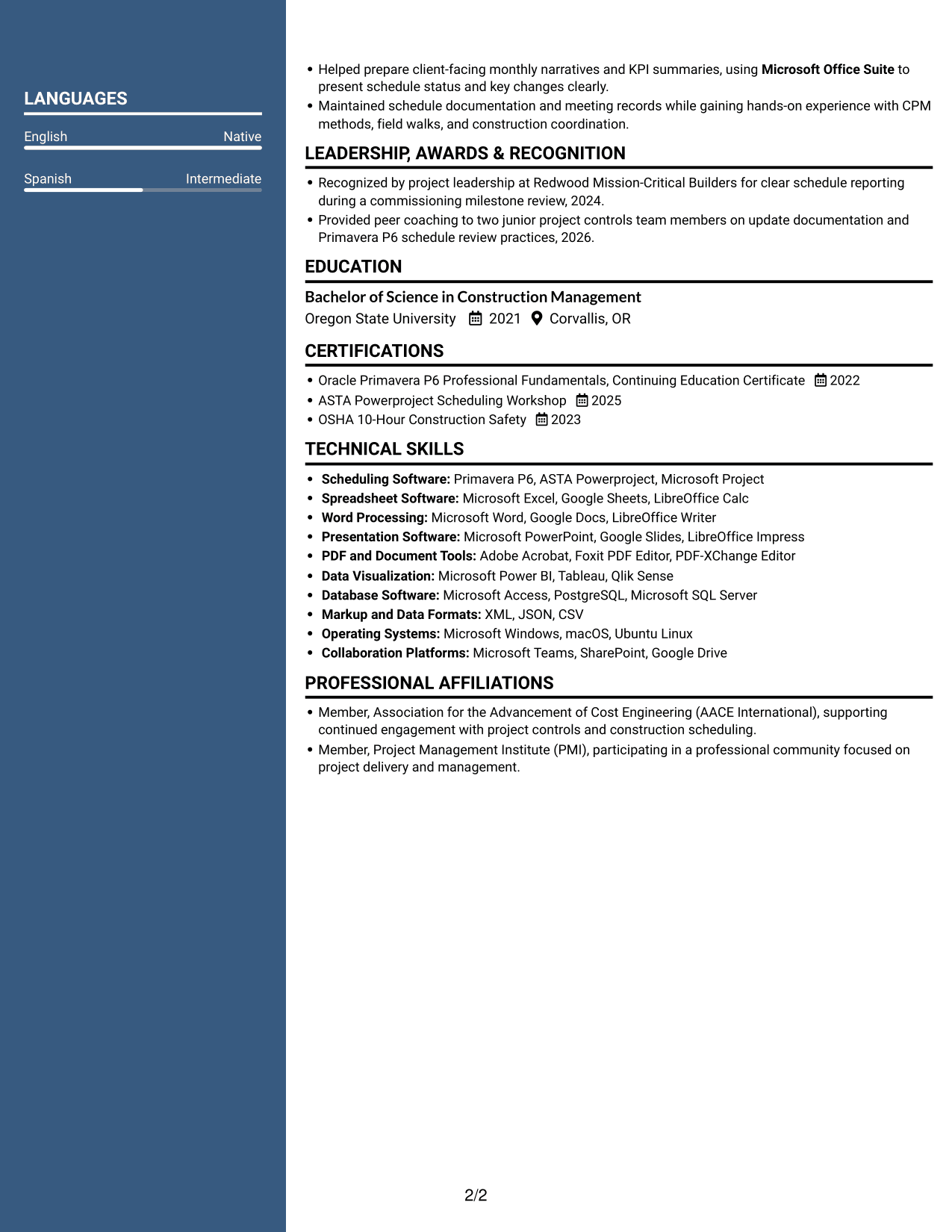Resume example — page 2