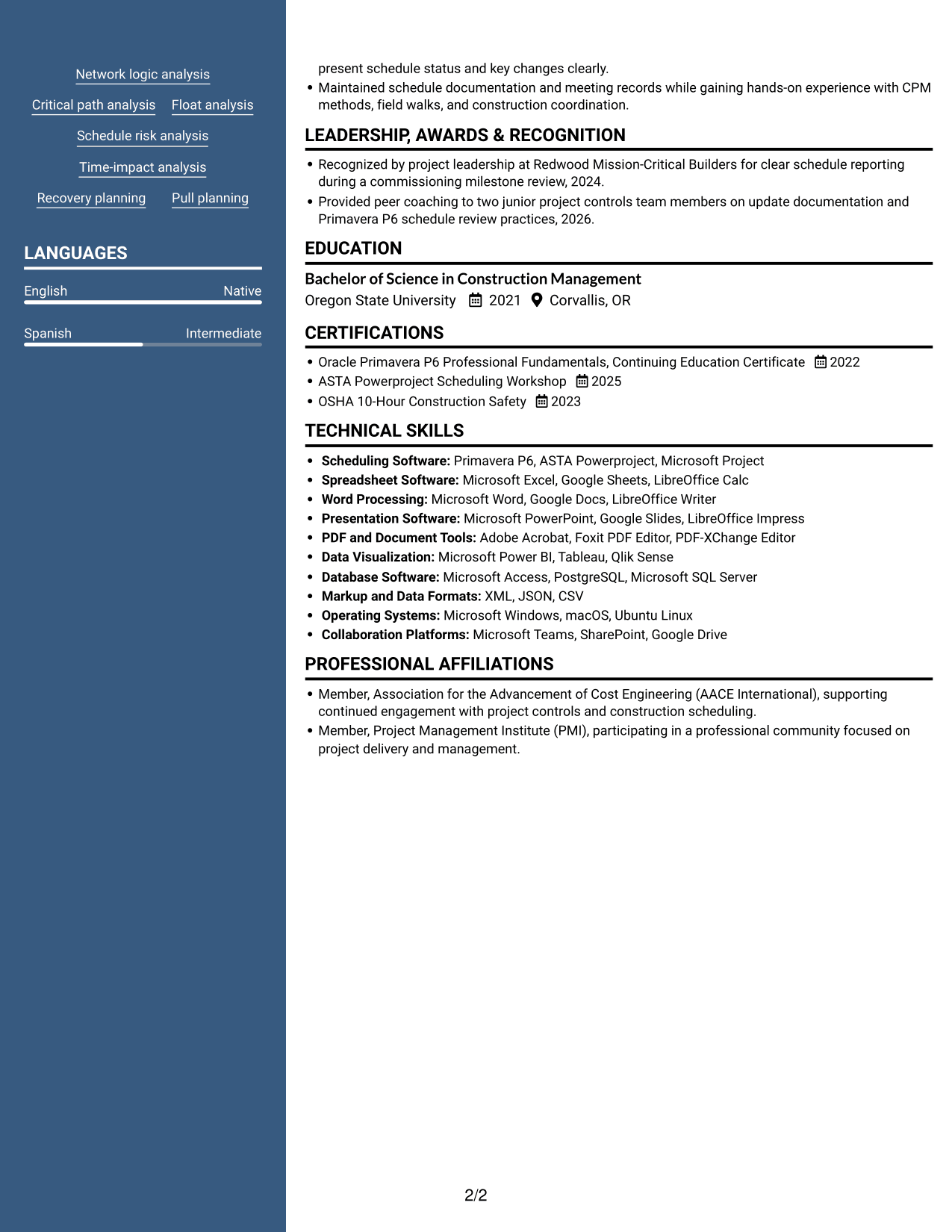 Resume example — page 2