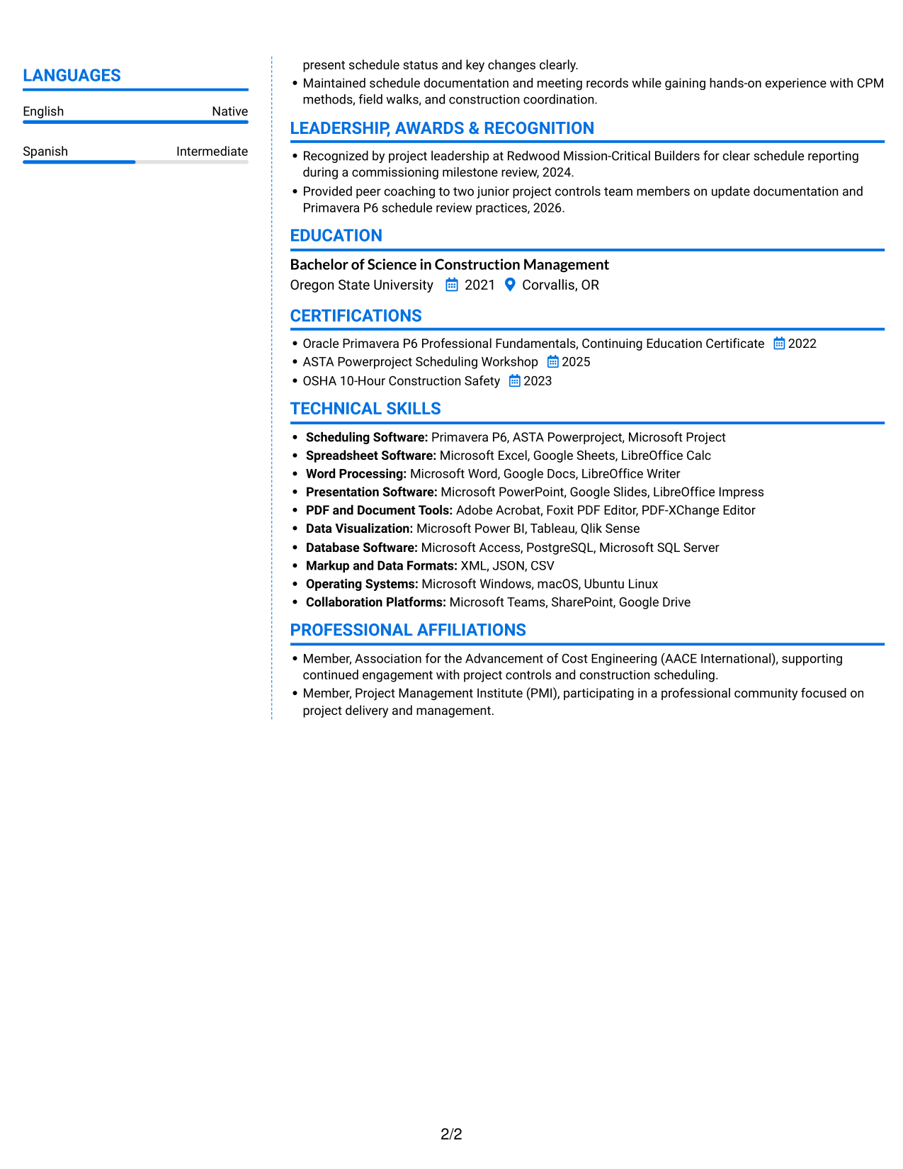 Resume example — page 2