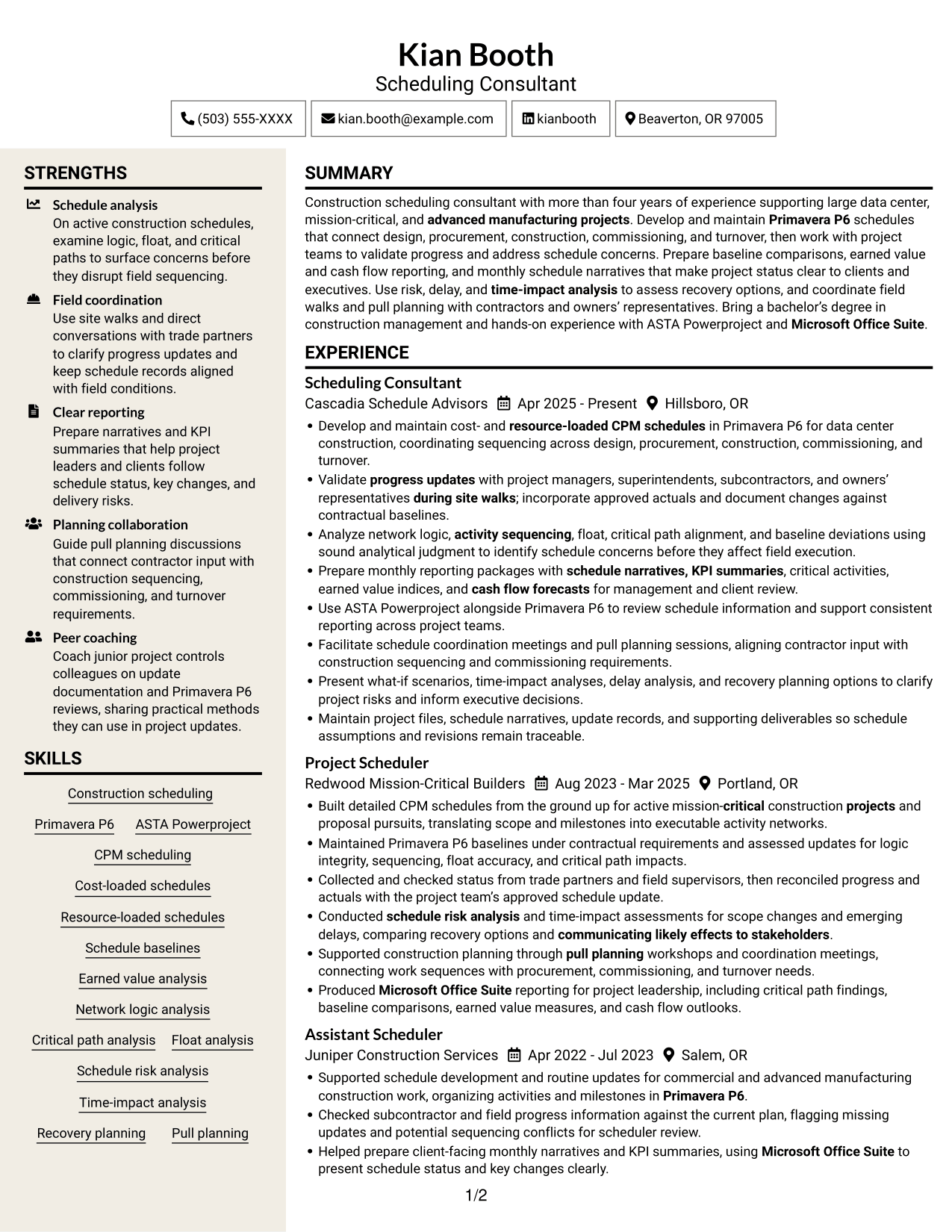 Resume example — page 1