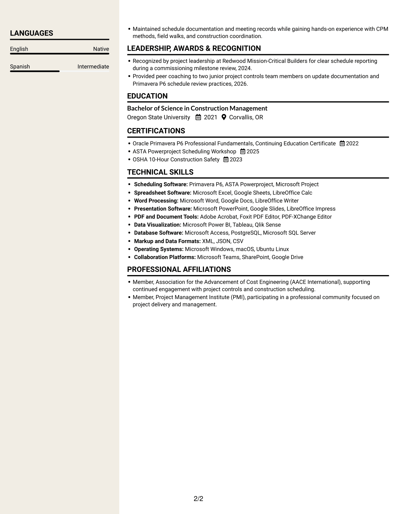 Resume example — page 2