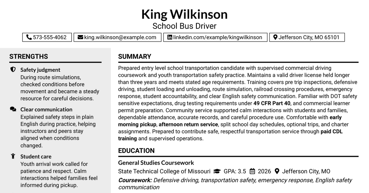 7 School Bus Driver Resume Templates with Example