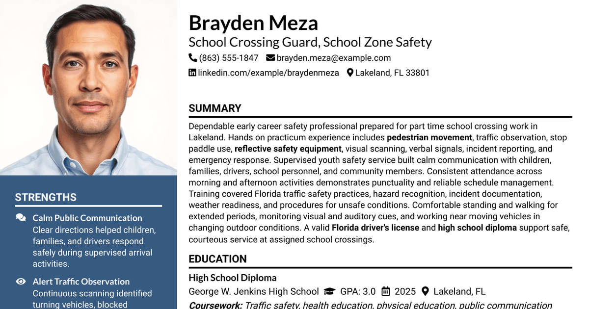 7 School Crossing Guard - School Zone Safety Resume Templates with Example