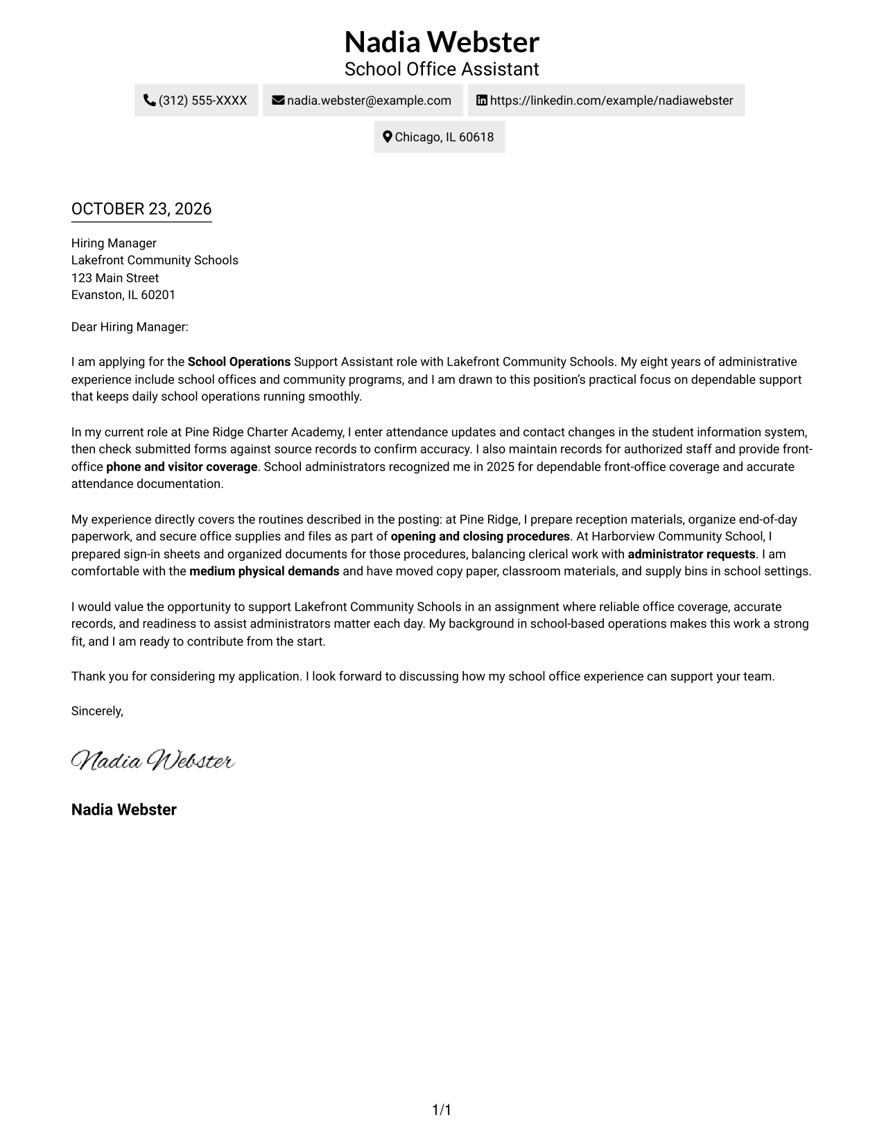 Cover letter example — page 1