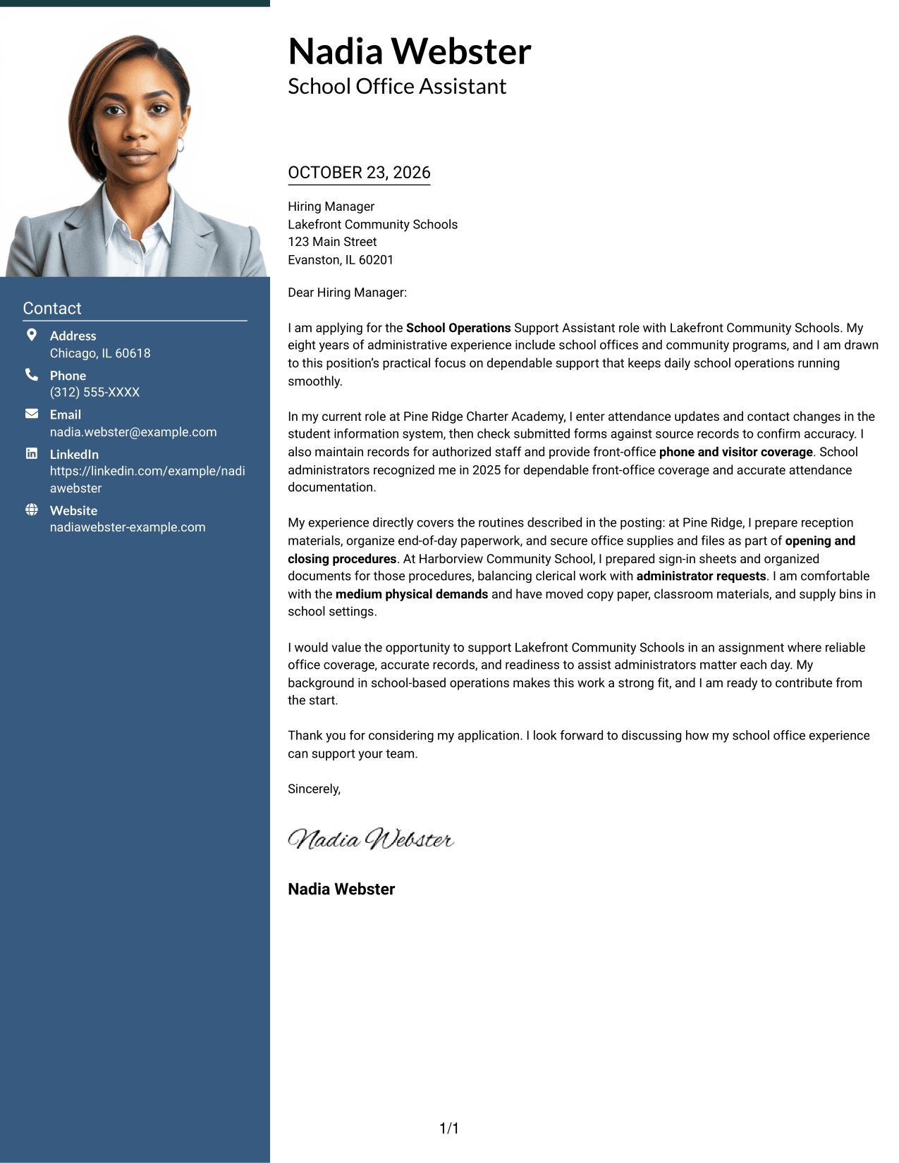 Cover letter example — page 1