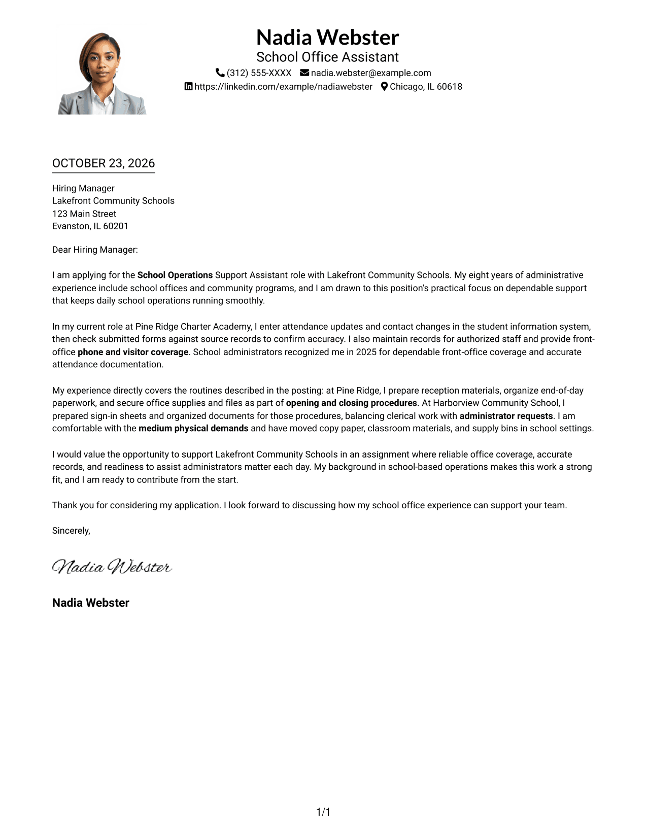 Cover letter example — page 1