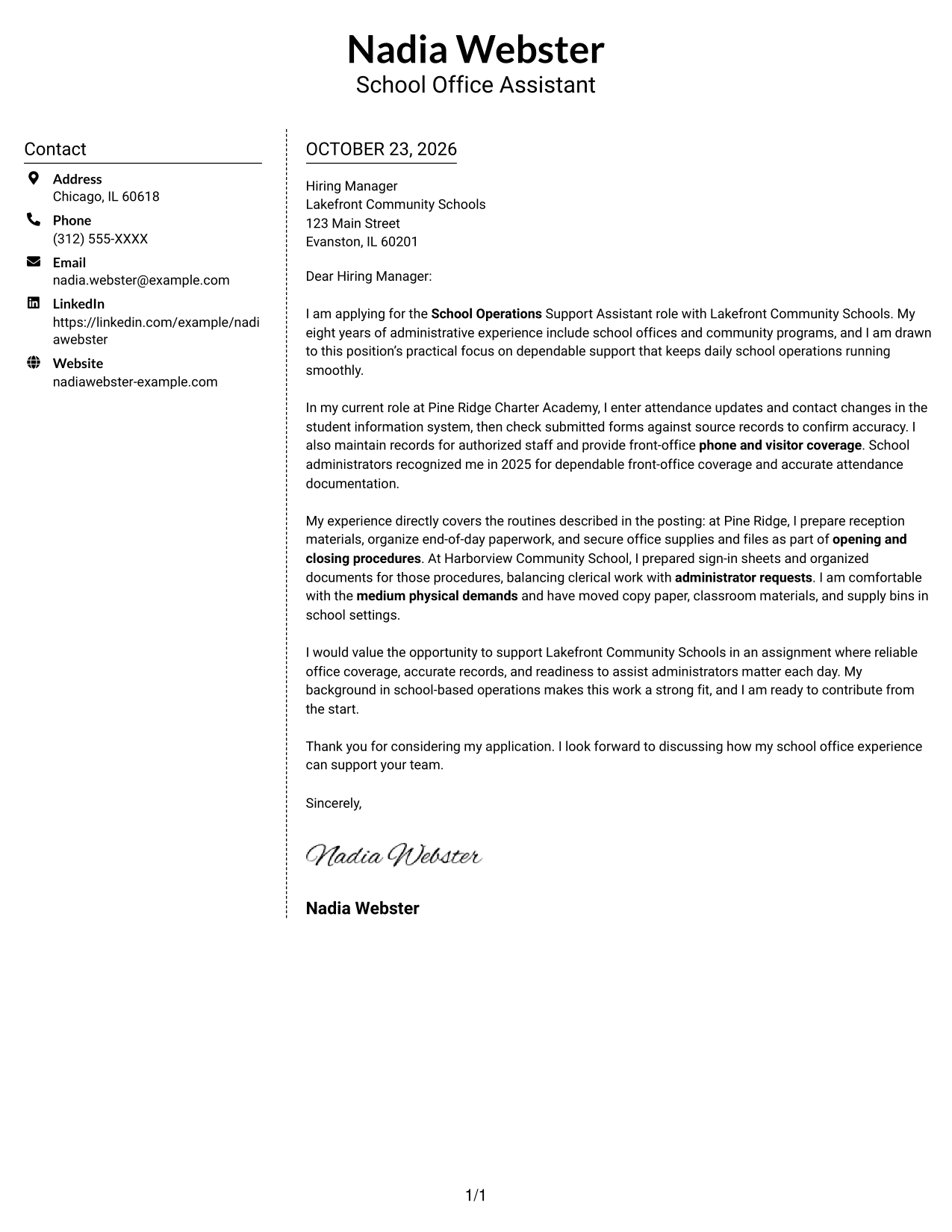 Cover letter example — page 1