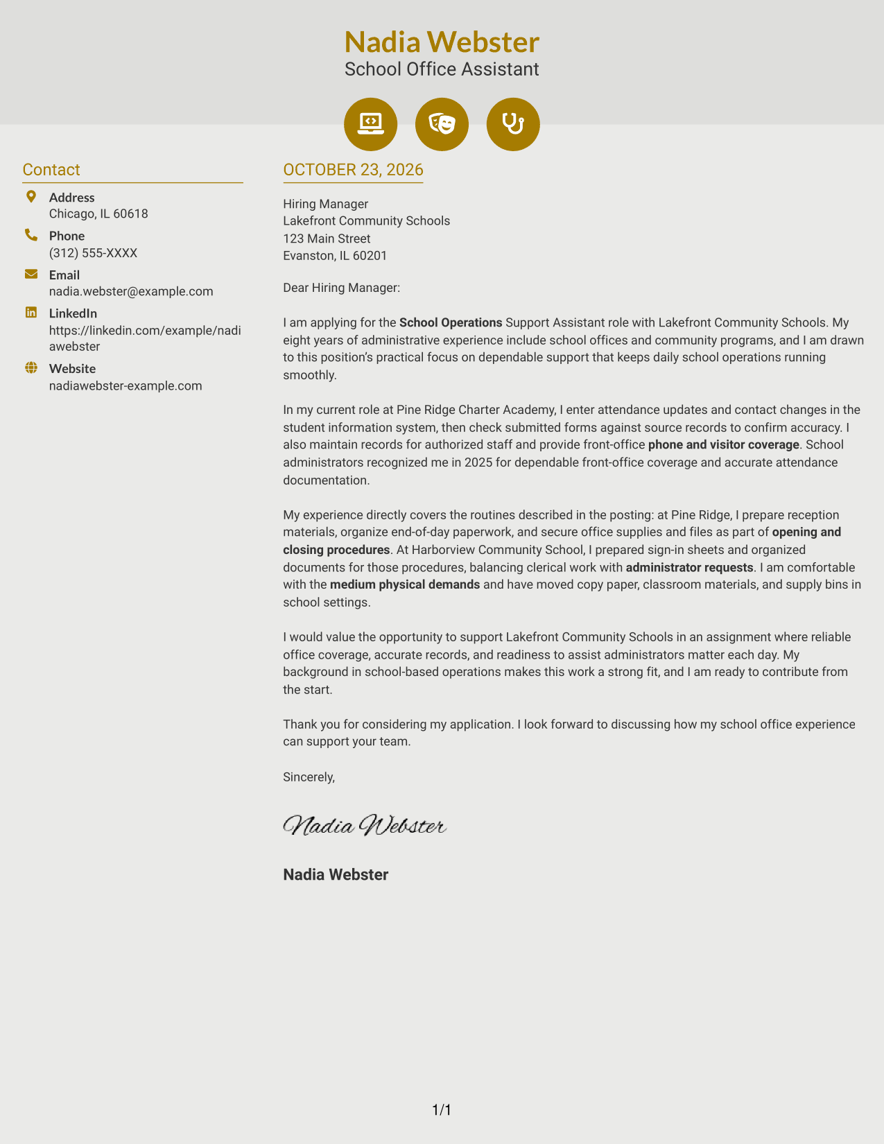 Cover letter example — page 1