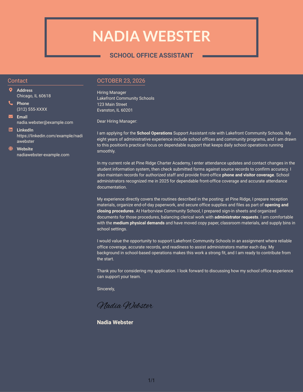 Cover letter example — page 1